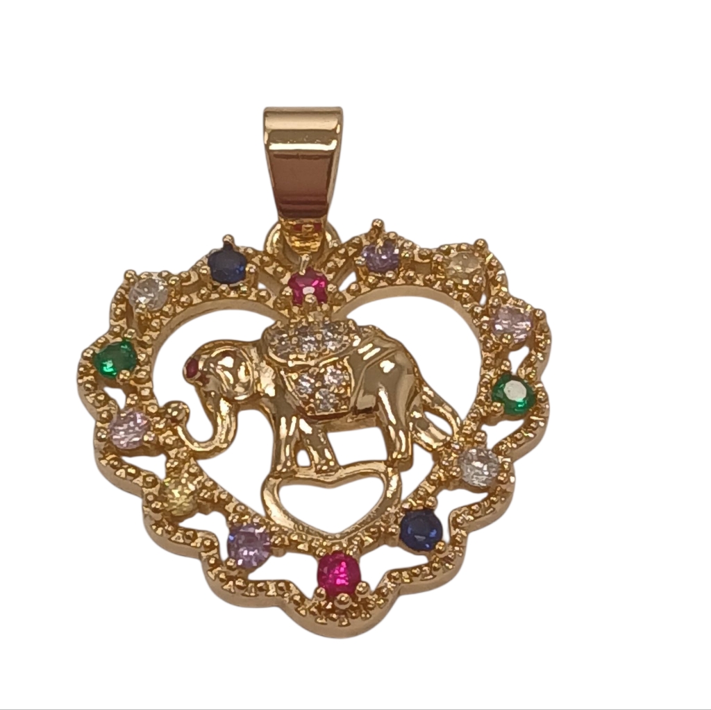 New 18k Gold Plated Elephant Heart Pendant With Multicolor Accents Pbj 13$